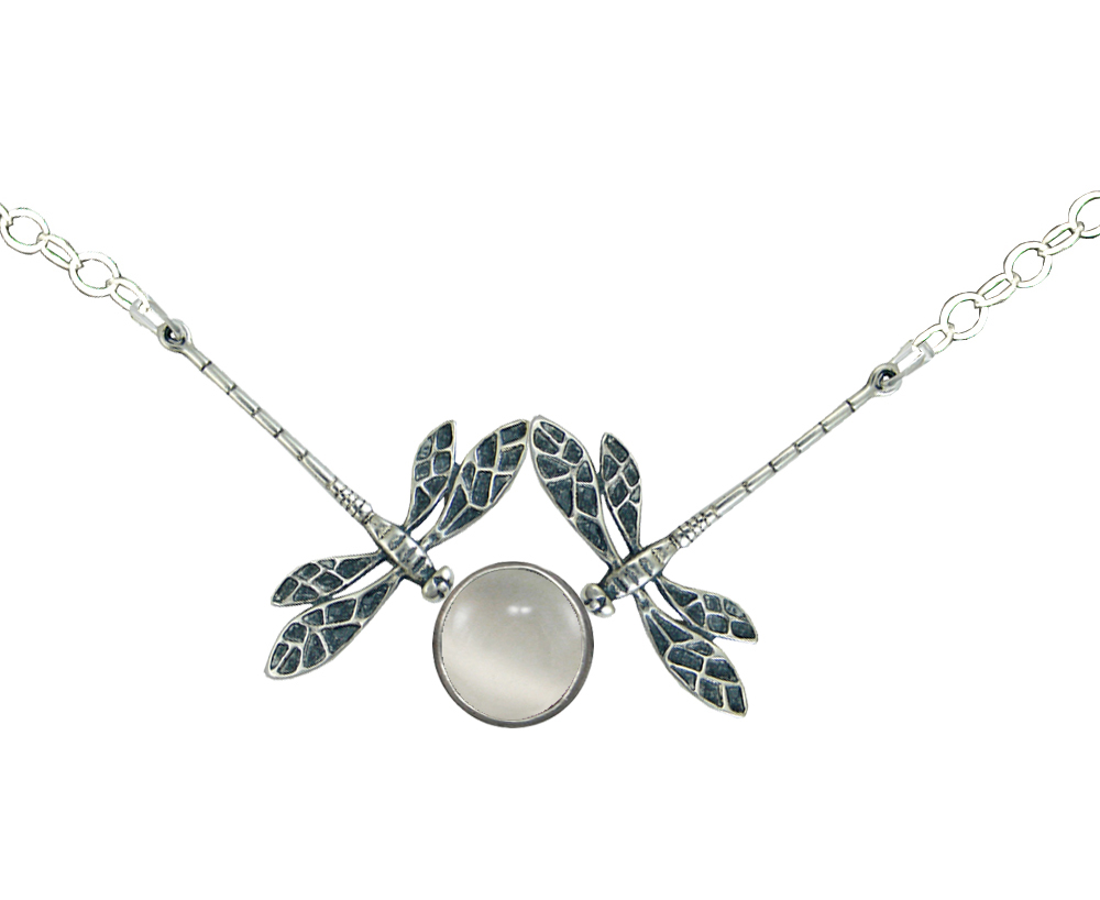 Sterling Silver Double Dragonfly Necklace With White Moonstone
